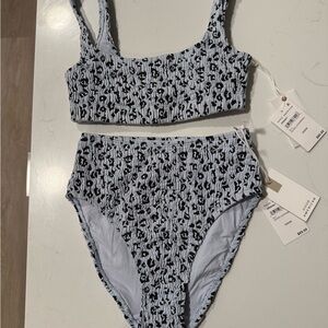 Good American Ice Leopard Patterned High Waist Bikini Set, Size XS/XXS